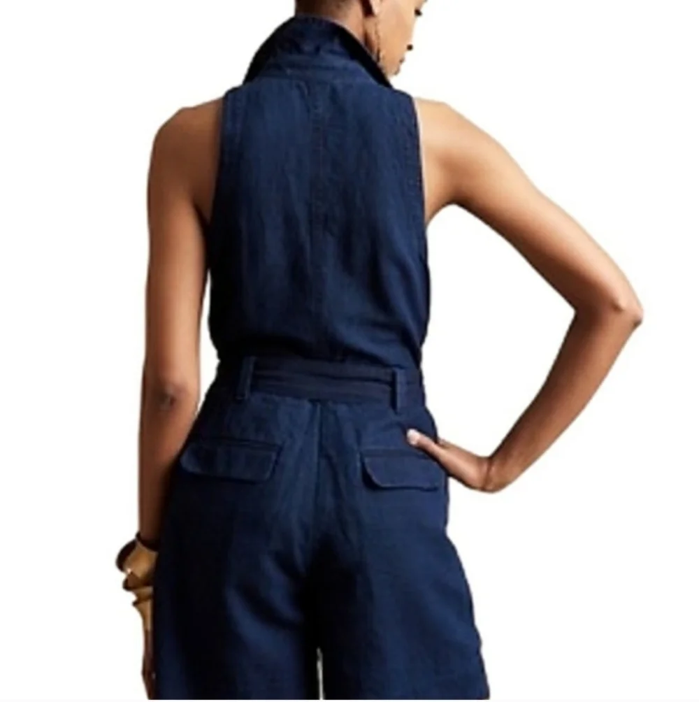 Banana Republic Denim Linen/Cotton BUTTON DOWN BERMUDA ROMPER -  size 18